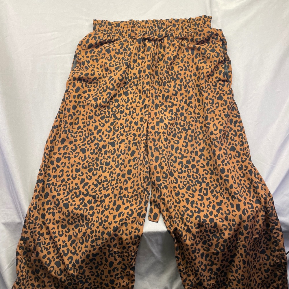 Sienna Sky Leopard Print Wide Leg Paperbag Waist Pants Tan Black Animal Print M
